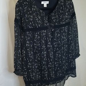 Cj banks sheer print blouse w beaded string tie